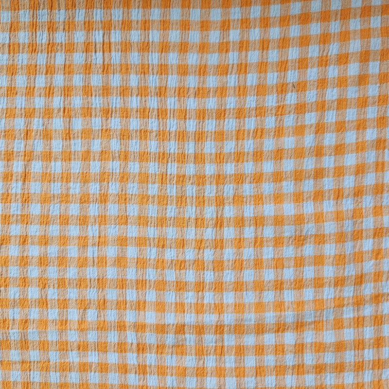 LINEN COTTON BLEND - Gingham Orange and Grey