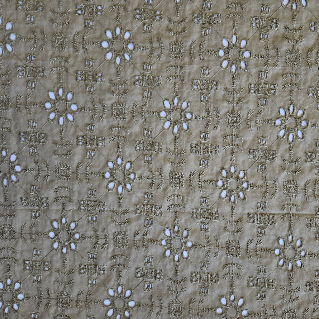COTTON - Embroidery - Geo Floral Khaki
