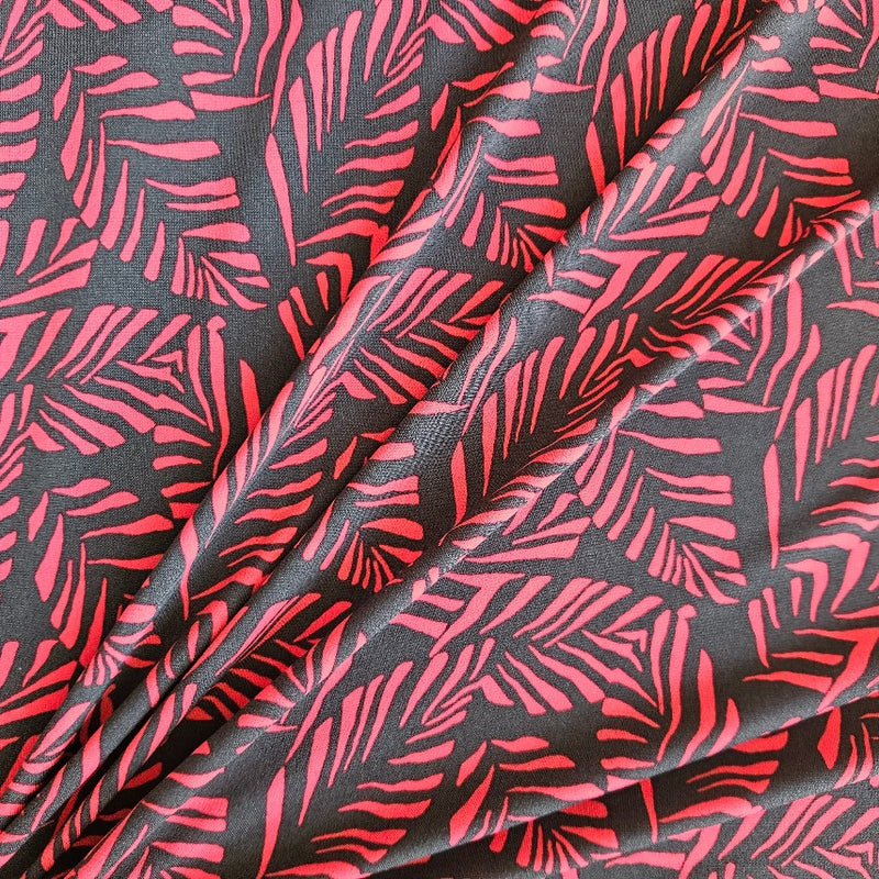 PRINTED KNIT - Red Leaves on Charcoal