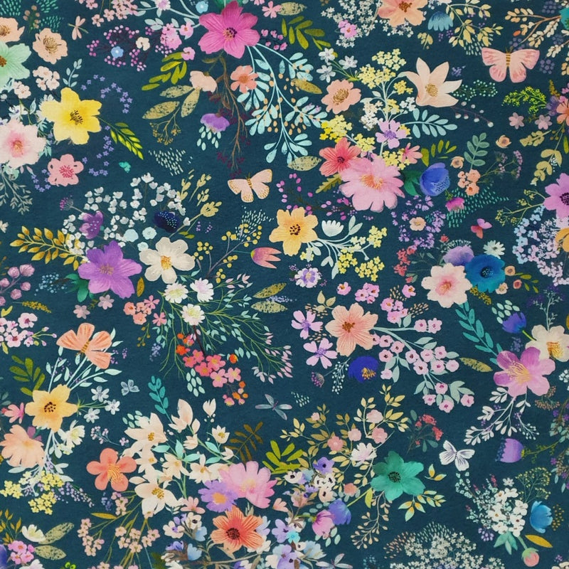 CRAFT COTTON - Unicorn Meadow – Floral Teal