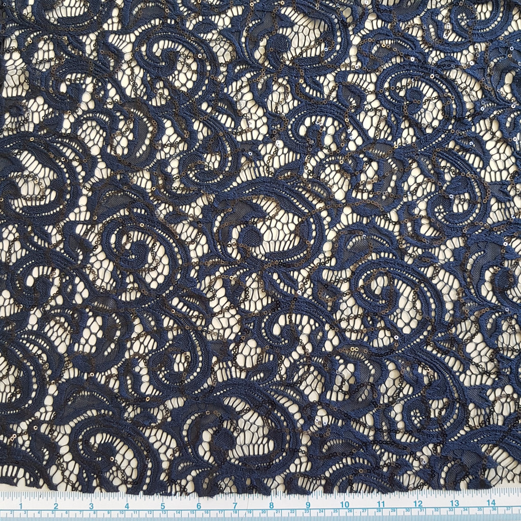 SEQUINED LACE - Navy Blue