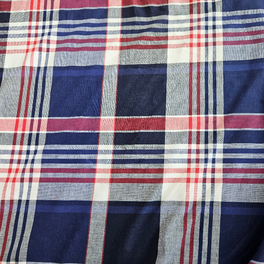 Cotton - Navy and Deep Red Plaid